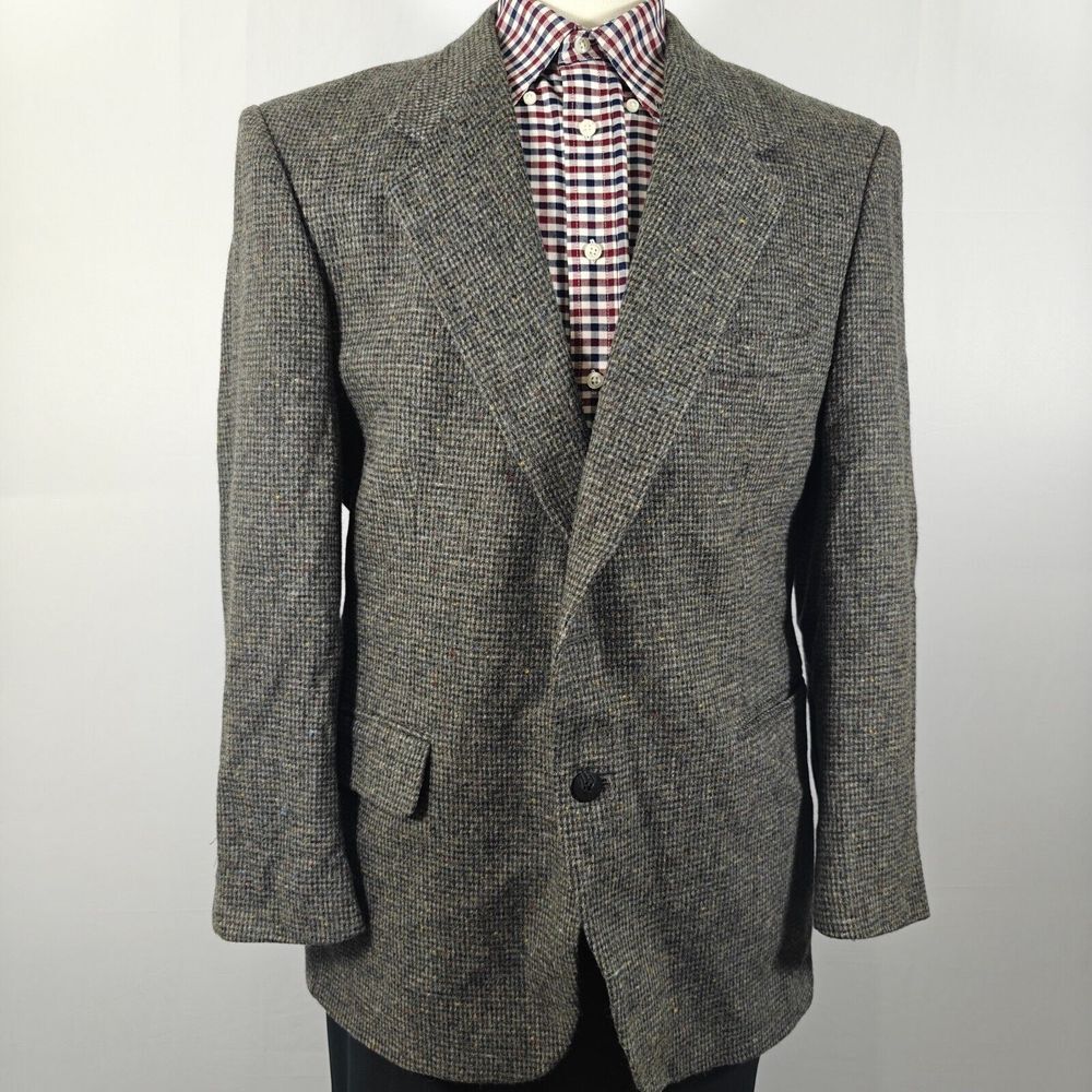 Haralson Park Men's Tweed Sport Coat Blazer Two Button Gray Wool Size 44R